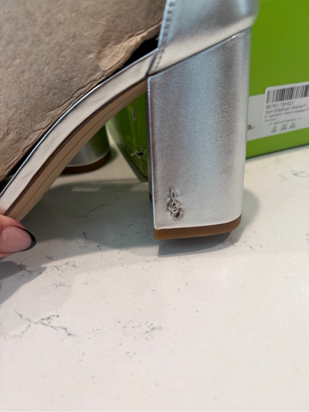 Sam Edelman Silver Metallic Block Heel Ankle Strap Sandals - Picture 2 of 4